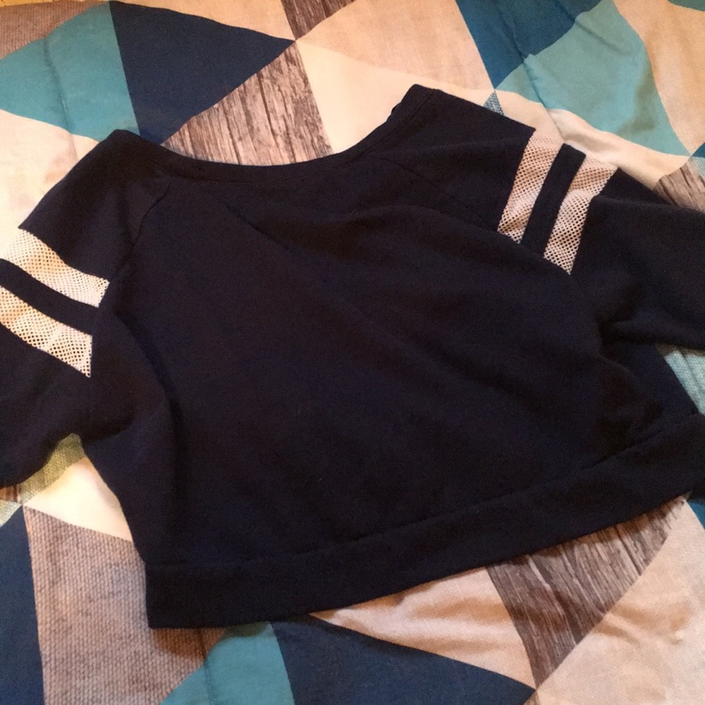 Blue Mesh sleeve Crop top